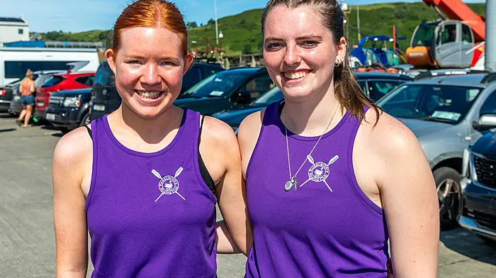 Jenna Hayes and Emma Crowley from Rosscarbery Rowing Club enjoying the annual Union Hall Regatta hosted by Myross Rowing Club last Sunday.  (Photo: Andy Gibson)