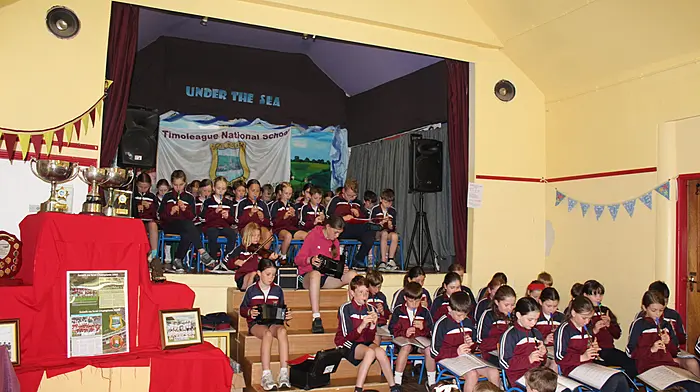 The Timoleague National School’s band that gave a recital at the celebration day held at Timoleague Community Hall last Friday.