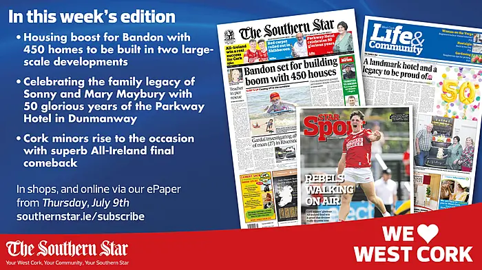 THE SOUTHERN STAR IS IN STORES NOW: Housing boost for Bandon; 50 glorious years of the Parkway Hotel; Cork minors rise to the occasion with superb All-Ireland final comeback Image