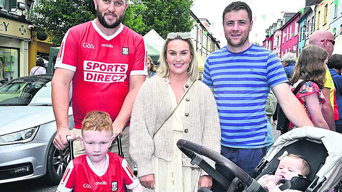 Enjoying the Clonakilty Old Time Fair were Michael and Olan O'Regan (Clonakilty) with Aoife, Sean and Éabha O'Neill (Rosscarbery).     (Photo: Martin Walsh)