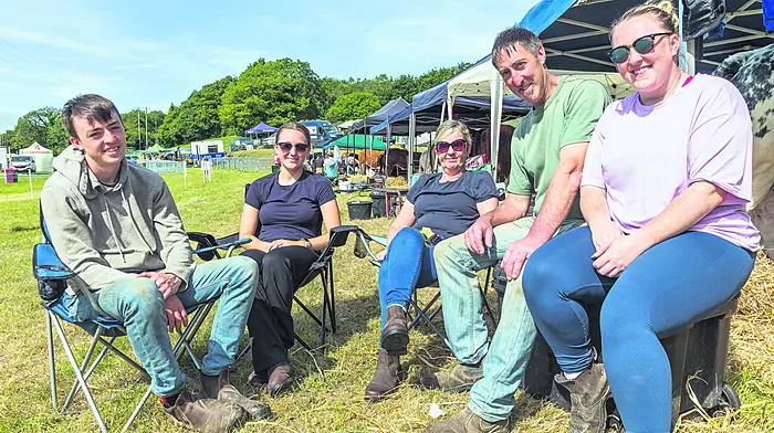 Christopher, Samantha, Fidelma, Richard and Stephanie Stanley from Bandon relaxing at the annual agricultural show that was held in Dunmanway.  (Photo: David Creedon)