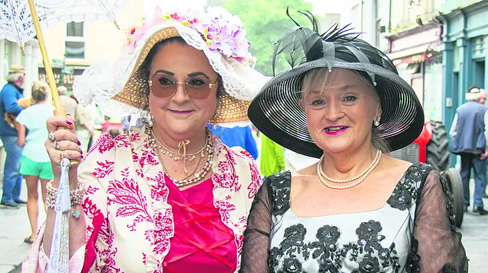 July 04th, 2026, ClonakiltyThe streets of Clonakilty were packed today with the Old Time Fair taking up the high street and side roads. The fair has been going for over 30 years, with stall holder selling all sorts of goods, bands playing and people dressing for the older days in fine costumes.Here Joan Kingston and Anna Shannahan in fine period dressCredit: Andrew Harris.