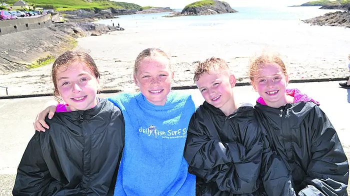Linsey, Barry and Leah Ryan with Kitty Collins all from Skibbereen enjoying a beach day at Tragumna last Sunday afternoon. Photo; Anne Minihane.