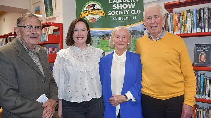 Pictured at the recent launch of Skibbereen's Carbery Show were Kevin O'Regan, Aughadown,  Laura Hurley, Mary and Jimmy Sheehy, Baltimore. Photo; Anne Minihane.
