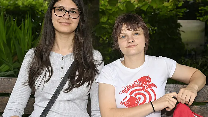 Italian students Vanessa Cebanu (left) and Ilaria Costantinini from Venice enjoying a visit to Kennedy Gardens in Clonakilty during a school vacation in West Cork. Photo: Martin Walsh.
