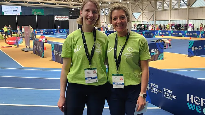 Hanna O’Driscoll (Drimoleague) and Alice O’Driscoll (Castletownshend) volunteering at the Special Olympics Ireland Summer Games in Dublin recently