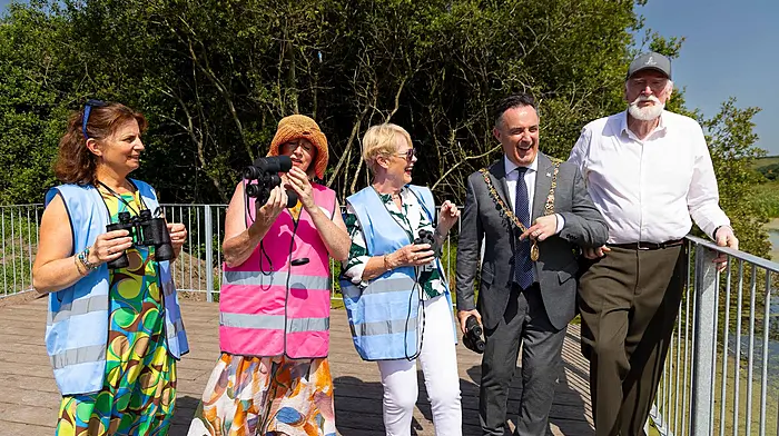 Fionnuala Collins, Deborah Maguire, Lilibeth Horne, Brand Blarney​; Lord Mayor of Cork, Cllr Damian Boylan​ and Tom O’Byrne, Ecologist​ pictured at Clogheenmilcon Fen, Blarney, at the launch of the 2023 Town and Village Renewal Scheme projects​.​ (Photo: Alison Miles)