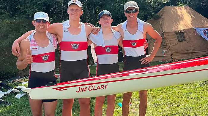 The victorious Skibbereen junior 18 men's quad scull of Sam Wheeler-O'Brien, Mattias Cogan, Desmond Keane and Ultan Kearney.