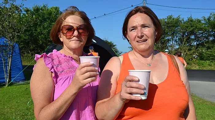 Sisters Maureen O'Regan and Eileen Harte out supporting the runners in the 10k and half marathon during the Run Skibb event last weekend. Photo; Anne Minihane.