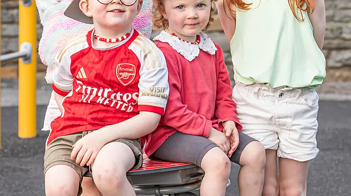 Lochlann, Saorlaith & Rèaltín O Leary and  Kate Keane enjoying the fine weather in the playground in Castletownbere Picture: Anne Marie Cronin Photography
