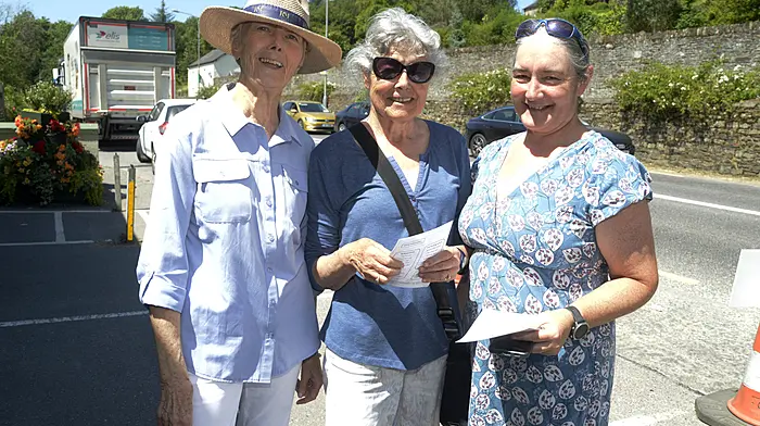 NEWS 12/7/2026 Pictured enjoying the sunshine at the gardens and Galleries festival at Innishannon was Claire Howe, committee with Helen Crillyand Karen Applebe. Picture Denis Boyle