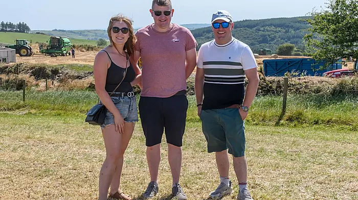 Caroline Creedon (Macroom), Daniel Hayes (Drinagh) and Denis Kelleher (Dunmanway) at The West Cork Vintage Ploughing & Threshing Association Vintage Harvest Day at Farren, Ballinascarthy, Co Cork, in aid of Friends of Clonakilty Hospital, Horizon Clonakilty (formerly Cope), Jack & Jill Foundation and Darrara National School New Autism Unit.Picture: David Patterson, Tractor Run – Cork