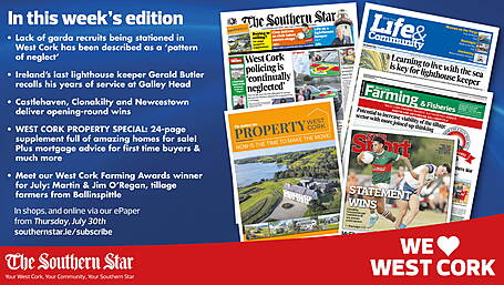 THE SOUTHERN STAR IS IN STORES NOW: Summer property special 24-page supplement; Zero garda recruits, twice in a row; West Cork Farming Awards winner for July Image