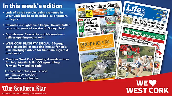THE SOUTHERN STAR IS IN STORES NOW: Summer property special 24-page supplement; Zero garda recruits, twice in a row; West Cork Farming Awards winner for July Image