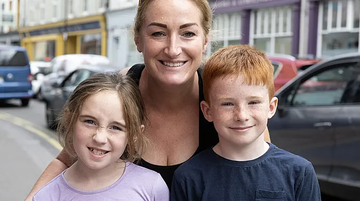 Roisín Cahalane from Drinagh with her children Croíadh and Oisin on a vist to Clonakilty.  Photo: Martin Walsh.