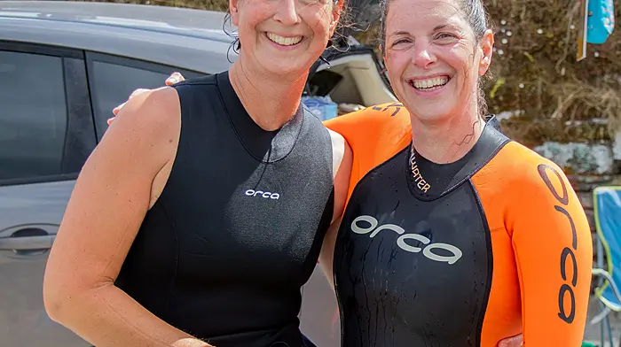 July 26th, 2026, Keelbeg, Union Hall.200 Swimmers took part in the RNLI Swim at Keelbeg Pier, Union Hall. This is the 12th year of the swim to raise funds for the RNLI.The swim took place over a 1 lap 1km course with the stronger swimmers completing 2 laps, the stiff breeze making the conditions challenging.Here friends Emer Barrett and Noreen Mc Carthy just out of the water after finishing the course.Credit: Andrew Harris.