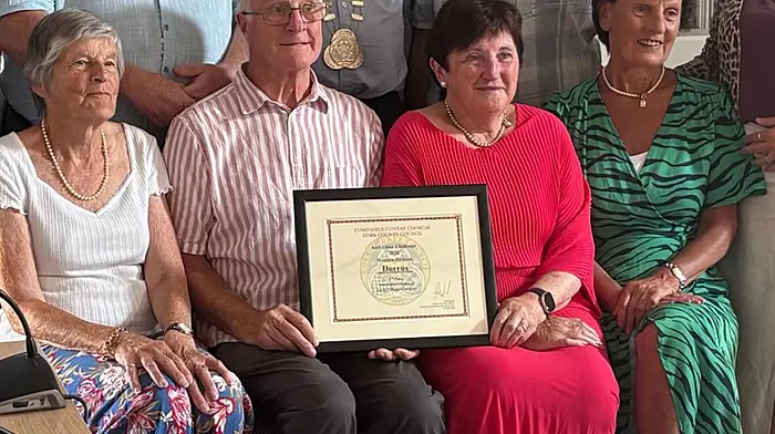Members of the Durrus Tidy Towns committee seen receiving an award in the Small Villages category of the Anti-Litter Challenge in Clonakilty last week.   From left: Judith Payne, Shaun Taylor, Geraldine Flynn and Carmel Cronin.