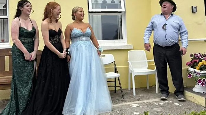 Steve with his grand-niece Mackenzie (in green) and his two granddaughters Jenna Louise and Katie Ann at the Rosscarbery Debs.