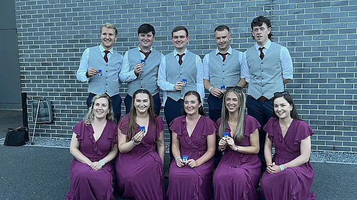 The Drombeg Céili Band who came 2nd in the Munster Fleadh Cheoil  in Lismore, County Waterford on Saturday July 18th and who will go on to the All-Ireland in Belfast. Front: Máiréad Carey, Leah Murphy, Muireann Hickey, Áine Nolan and Maria Carey. Back: John Munday, Eoin Burke, Donagh Mc Elligott, Ciarán French and Shane Scanlon.