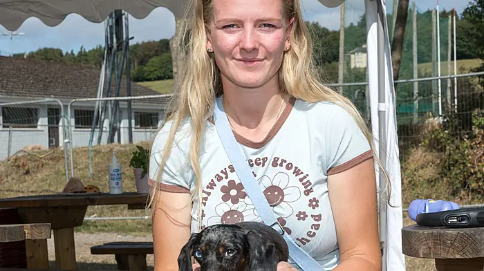 Charlotte Ross from Carrigaline with her Dachshund Twix at the annual agricultural show that was held at Ballygarvan, Co. Cork. - Picture: David Creedon