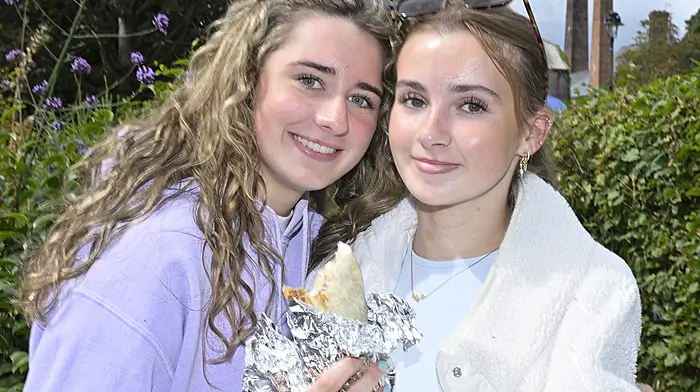 Locals Maeve Lyons (left) and Leah O'Donovan enjoying time out in Kennedy Park during the Friday market. Photo: Martin Walsh.