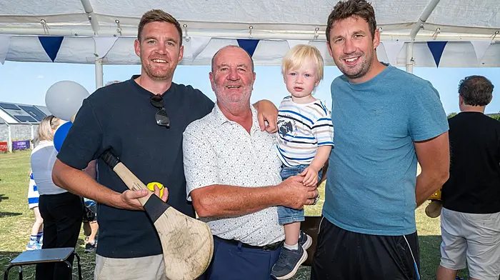 Saturday the 22nd August marked the final day for the Kinsale GAA pitch on the Bandon Road. A party was organised to say farewell. Pictured are three generations of club members, Brian, Derry, Miah and David Coughlan.
Picture. John Allen