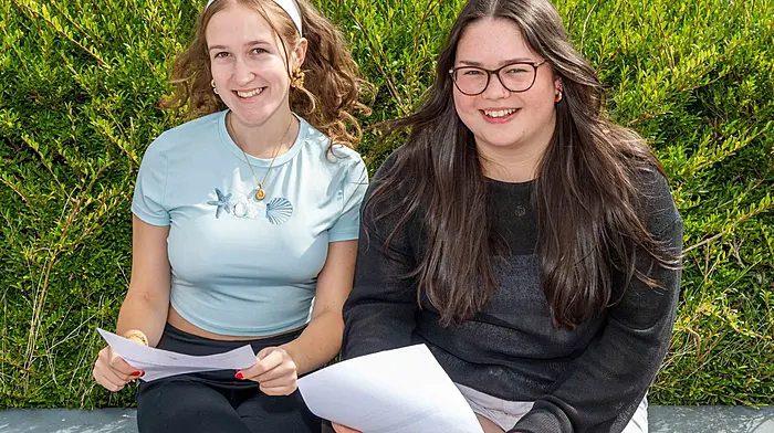 Pictured with their Leaving Cert results are Skibbereen Community School students Olivia Cahalane and Diana Rose Coakley. Picture: Andy Gibson.