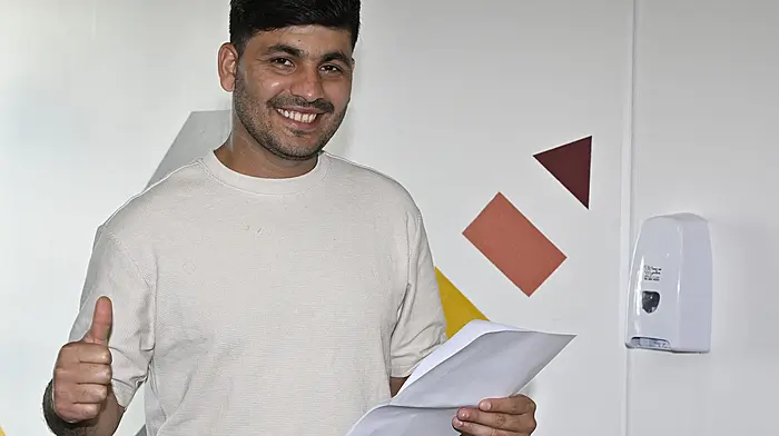 Clonakilty's Bakhtyar Nabi, a student of Clonakilty Community College gives the thumbs up after receiving his Leaving Certificate results.  Photo: Martin Walsh.
