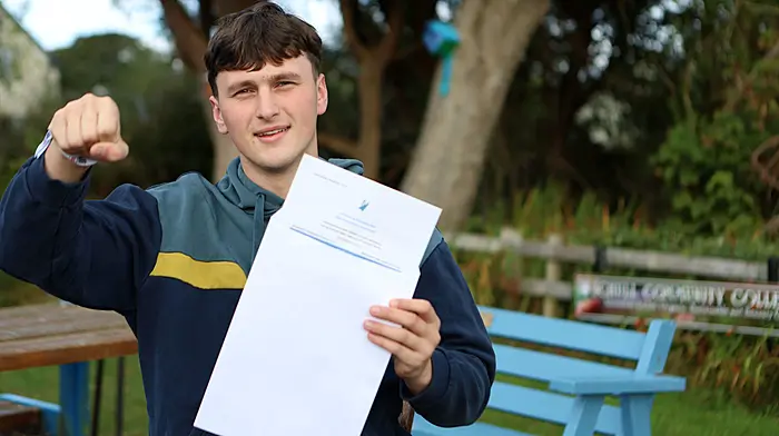 Schull Community College student Aleksandrs Sahovs collects his Leaving Certificate results. Photo by Carlos Benlayo