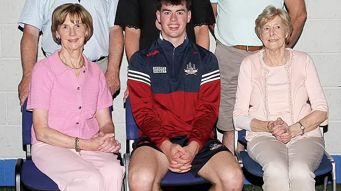 Cork minor footballer Rory Twohig with his grandmothers Nora O'Sullivan, (left) and Mary Twohig. Back, Brendan O'Sullivan, grandfather with Rory's parents Geraldine and Gavin Twohig. (Photo: Paddy Feen)