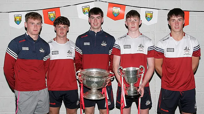 West Cork members of the All-Ireland winning Cork minor football team; from left, Conrad Murphy (Barryroe); Tom Whooley (Clonakilty; Rory Twohig (Kilmeen); Fionn O'Donovan (Clonakilty), and Kevin O'Donovan (O'Donovan Rossa). (Photo: Paddy Feen)