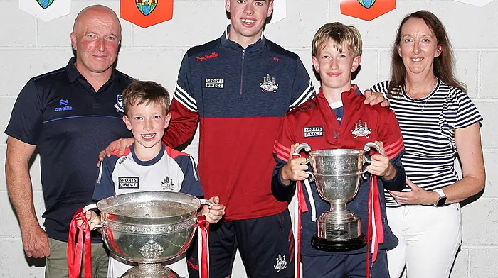 Cork minor footballer Rory Twohig with Chris O'Regan, Paddy O'Regan, Tiernan O'Regan and Margaret Burke. (Photo: Paddy Feen)