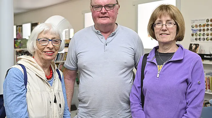At the screening in Clonakilty Library of a documentary on historical sites near Clonakilty, organised by Dúchas Clonakilty Heritage were (from left): Eileen O'Loghlin with Gerard and Mary O'Driscoll, all from Clonakilty.   (Photo: Martin Walsh)