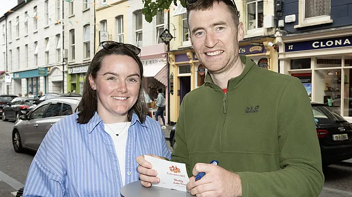 Trying their luck in the Clonakilty Rugby Club Lotto were Meabhdh Sexton, Lislevane and Ciarán Crowley, Clonakilty.   (Photo: Martin Walsh)