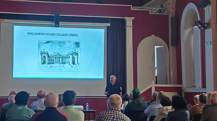 Vincent Duggan delivering his talk in the Town Hall on Tuesday August 18th on The Rotten Boroughs of Bandon and County Cork.
