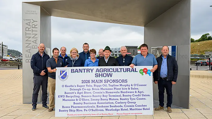 Bantry Agricultural Show committee members with some of this year’s show sponsors ahead of the annual event which will be held on Sunday.   (Photo: Tony O’Donovan)