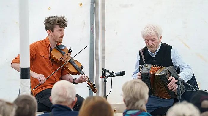 Father and son duo Charlie and Rowan Pigott playing at the Masters of Tradition’s secret concert.   (Photo: Karlis Dzjamko)