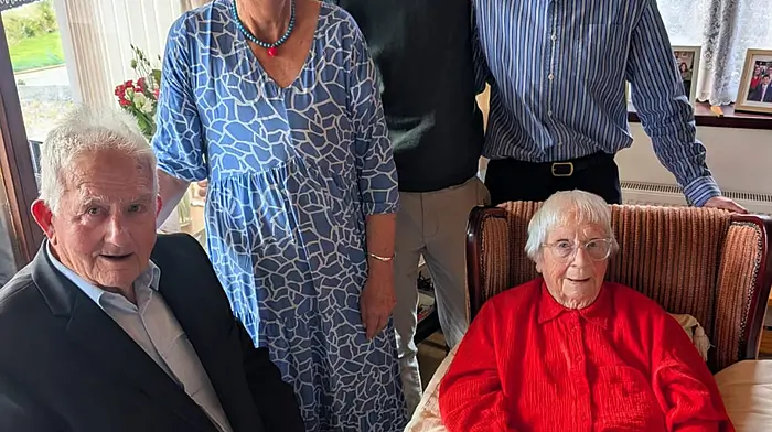 Mary Sullivan (née Hanley) of South Allihies celebrated her 100th birthday on August 20th, surrounded by family and friends. Pictured with Mary are her brother Timmy, and children Margaret, Michael and Stephen.
