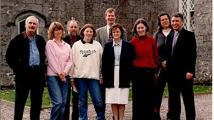 Project Romania team from Carrigaline 1998. From left: Eddie Pierce, Bernie Mc Kay, Cecil Poole, Avril Vickery, John Tanner, Carol Kirby, Nicola Poole, Pam Parish Worker and Rev Arthur Heuston, all who attended the recent 30 year celebration at St Mary's Parish Hall.