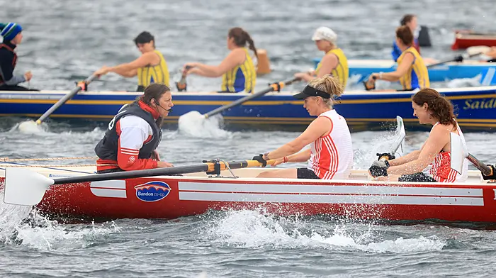Kilmacsimmon Quay Rowing Club ladies in action. (Photo: Valerie O’Sullivan)