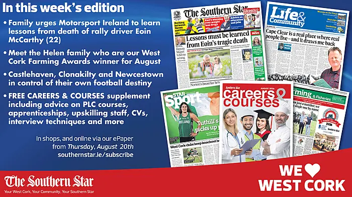 THE SOUTHERN STAR IS IN STORES NOW: FREE Careers & Courses supplement; Lessons must be learned by Motorsport Ireland; Meet the Helen family Image