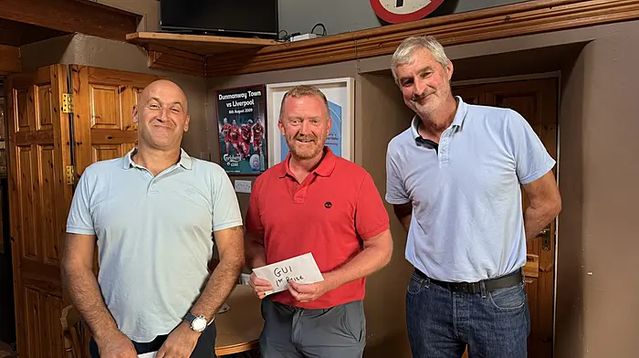 The winning GUI team at the Dunmanway Soccer Club’s golf classic were Finn Kearney, Conor Farr and Dom O’Mahony.