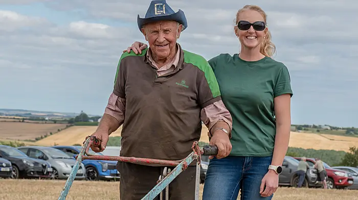 Dan Joe O'Driscoll (Bandon) having a go at horse ploughing with instruction from Caroline O'Driscoll (Kilbrittain) at the De Courcey Classic and Vintage Club held a competition ploughing training day on Christy Draper’s farm, Artiteige, Kilbrittain. The event was sponsored by Ryalls Farm & Industrial Equipment, Watergrasshill who were appointed as a Kverneland dealer last year.Picture: David Patterson, Tractor Run - Cork