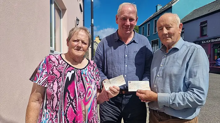 A community concert held during the Bere Island Festival raised a total of €1,137 which was presented to two local organisations, the St Michael's Church Graveyard Committee and the Bere Island Heritage Centre. From left: Teresa Hall (graveyard committee), Graham Reid (concert organiser) and Barry Hanley (Bere Island Heritage Centre).