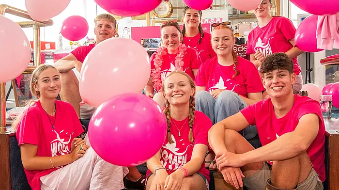 Lucy Martin, Dermot O'Driscoll, Cici Curtis, Frances Hegarty, Eva Laughlin, Sophie Hegarty, Jenny Murphy and Franet Lechtansti taking part  in the Women on the Water event  hosted  by Baltimore Sailing Club to  raise money for Breakthrough Cancer Research.  (Photo: Andy Gibson)