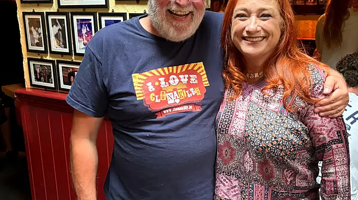 Larry O'Brien and Niamh Kavanagh at Shanley’s Bar last Saturday night where Niamh (Eurovision Song Contest winner), performed lead and backing vocals on the soundtrack of The Commitments with Dancing With the Stars contestant  Larry, who is her number one fan.