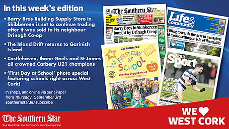 THE SOUTHERN STAR IS IN STORES NOW: Barry Bros Building Supply Store in Skibbereen is set to continue trading after it was sold; The Island Drift returns to Garnish Island; Castlehaven, Ibane Gaels and St James all crowned Carbery U21 champions Image