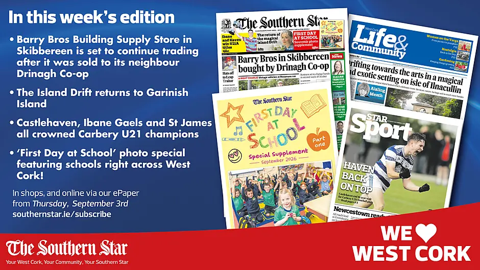 THE SOUTHERN STAR IS IN STORES NOW: Barry Bros Building Supply Store in Skibbereen is set to continue trading after it was sold; The Island Drift returns to Garnish Island; Castlehaven, Ibane Gaels and St James all crowned Carbery U21 champions Image