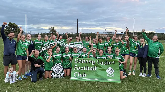 The victorious Doheny minor team and their coaches who claimed victory in the West Cork LGFA final against Muintir Gabriel’s.