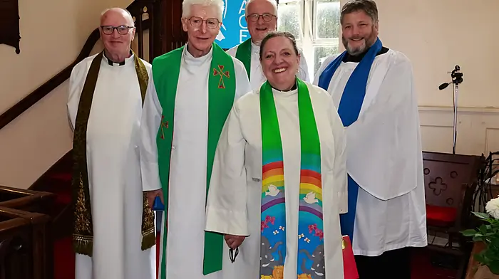 Rev Tony Murphy, Monsignor Aidan O’Driscoll, Rev Richard Dring, Canon Elaine Murray with Dr Simon Woodworth, diocesan lay reader.